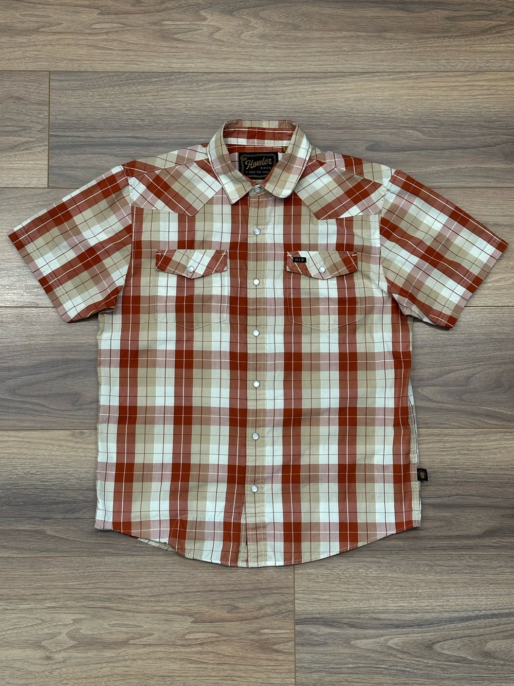 Howler Bros H Bar B Snap Shirt in Gates Plaid: Kiln Red Size Small